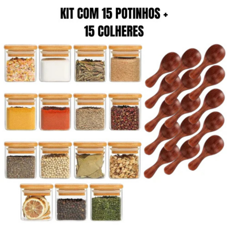 KIT 15 Potes Organiza Gourmet™ + Gravação a Laser (PERSONALIZADA) + Bandeja | Só até 23:59!